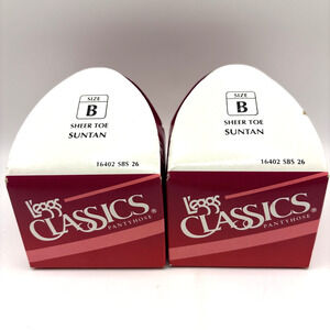 Vintage L'eggs Classics Pantyhose Size B Suntan Sheer Toe Lot Of 2 USA NIP